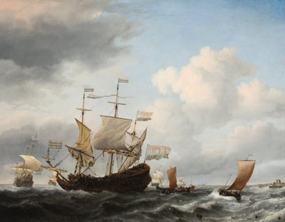A Flagship Coming to Anchor by Willem van de Velde the Younger